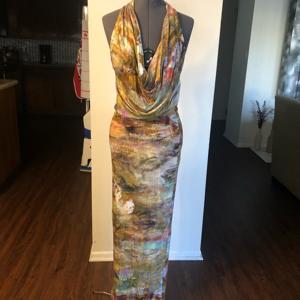 Floral knit designer halter maxi dress